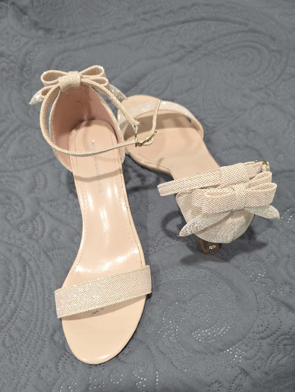 Bow-Tie Ankle-Strap Heels in Nude